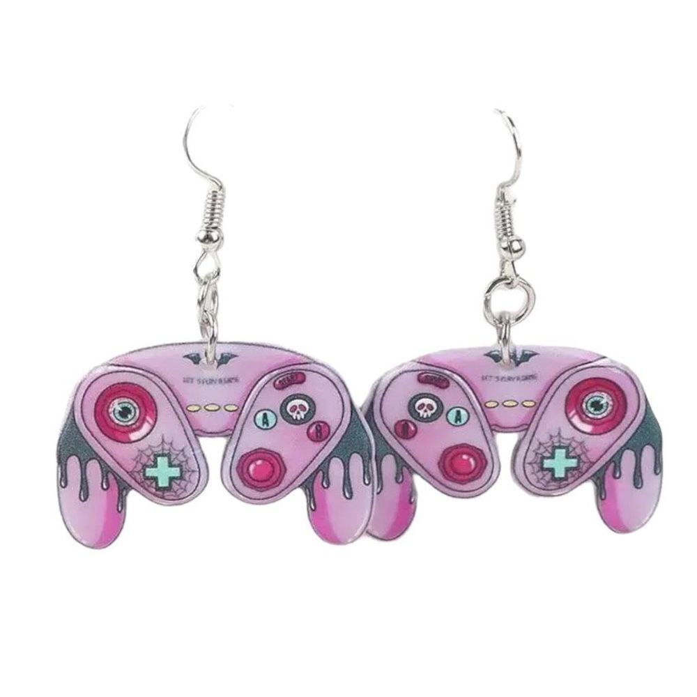 New Pastel Goth Skeleton Gamer Drop Earrings XBox Controller Video Game Geek Fun